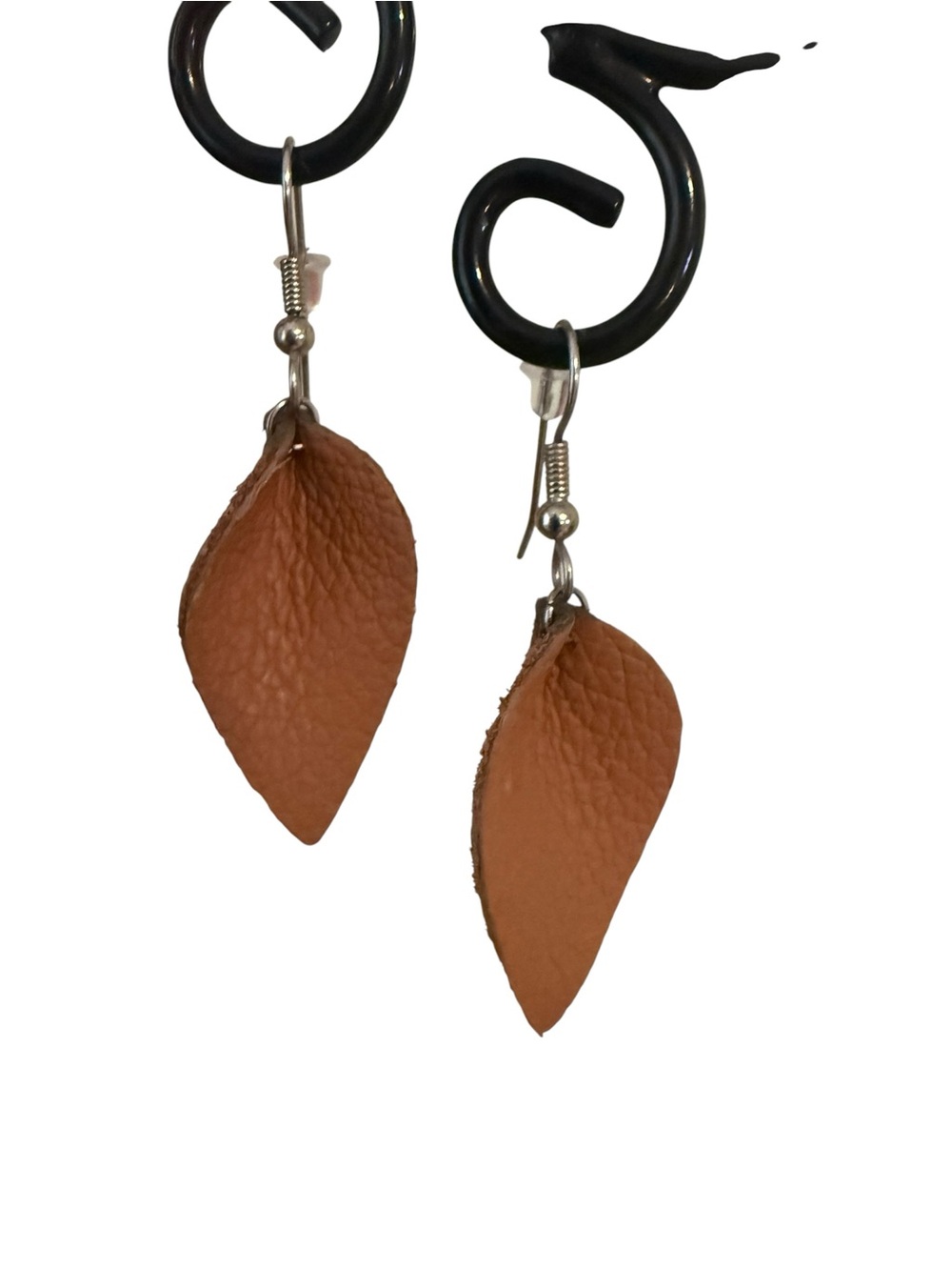 Leather Leaf Drop Teardrop Earrings - Women Jewelry Brown Tan Cognac Boho